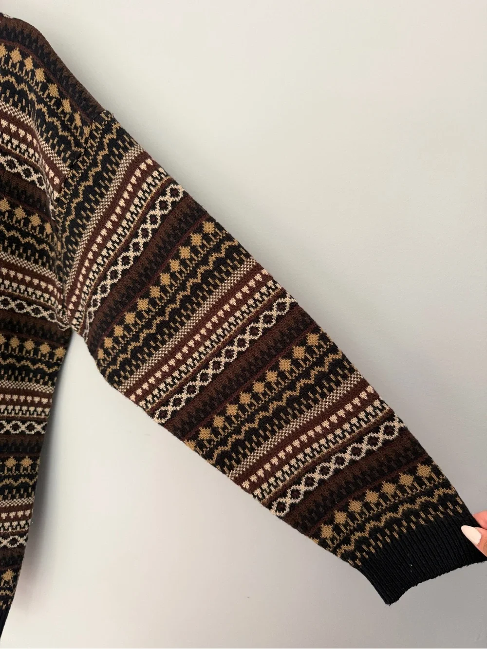 VTG Van Heusen Neutral Fair Isle Western Knit Crew Neck Grandpa Sweater